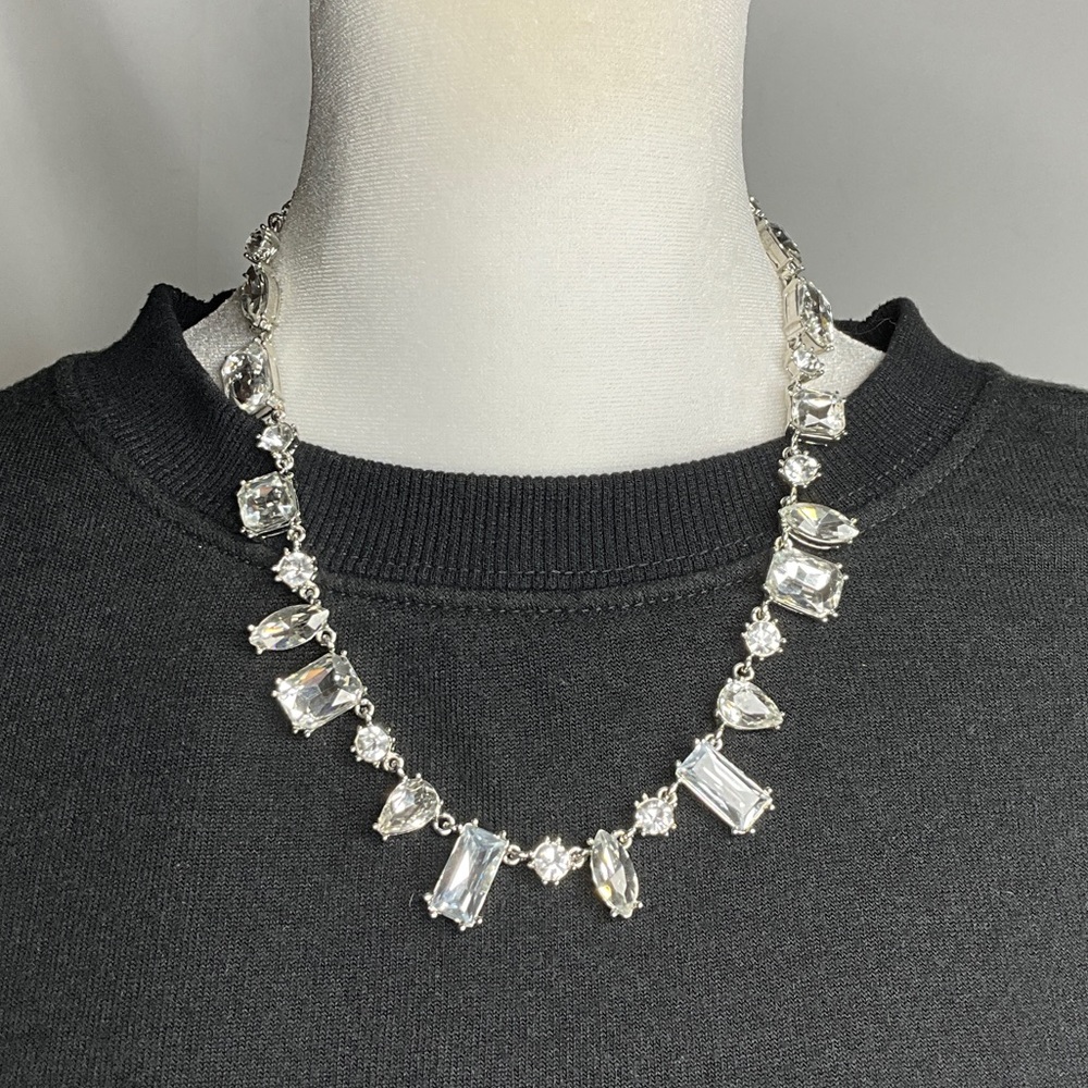 Guess Silver Tone Necklace with Clear Crystals
